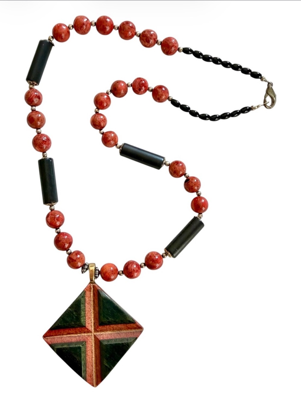 Vintage Natural Red Sponge Apple Coral Statement Necklace Boho Geometric Pendant